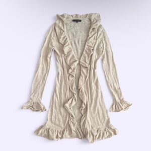 Antonio Melani 100% Merino Wool Ruffle Cardigan Hook Closure Coquette Knit XS